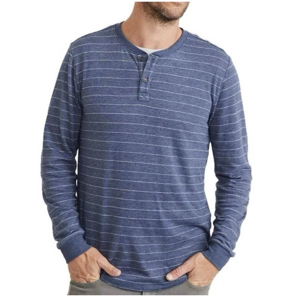 Marine Layer Shirt Men‎ Sz M Blue Striped Button Front Long Sleeve Henley Casual